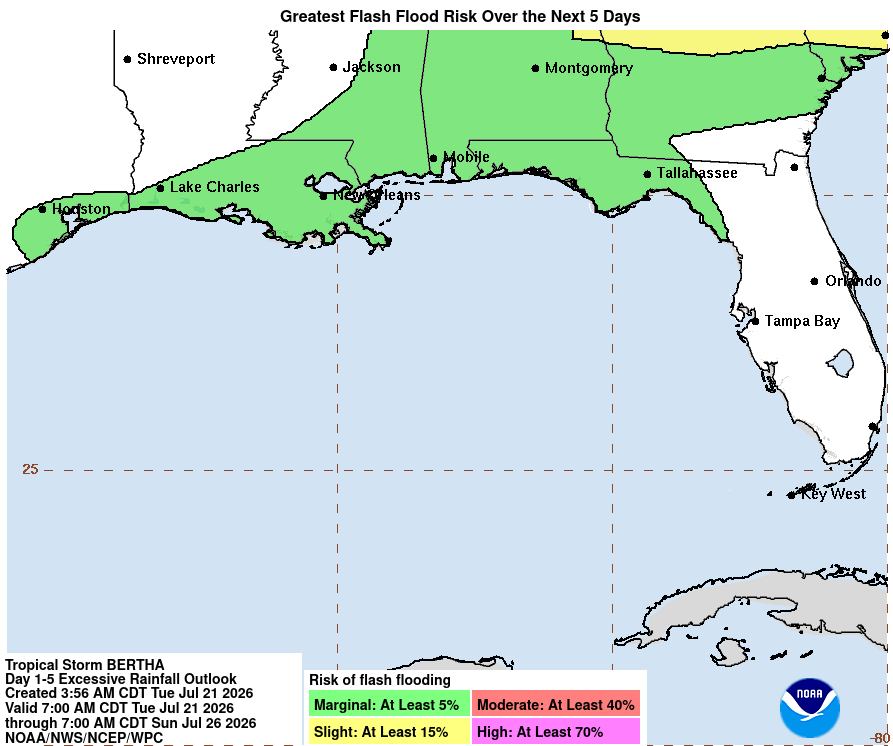 Tropical Storm Bertha - Flash Flood Risk