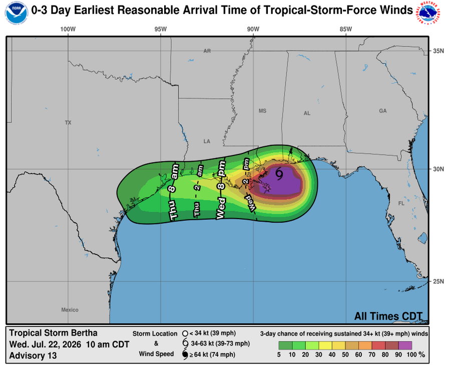 Tropical Storm Bertha - 3 Day Tropical Storm Winds