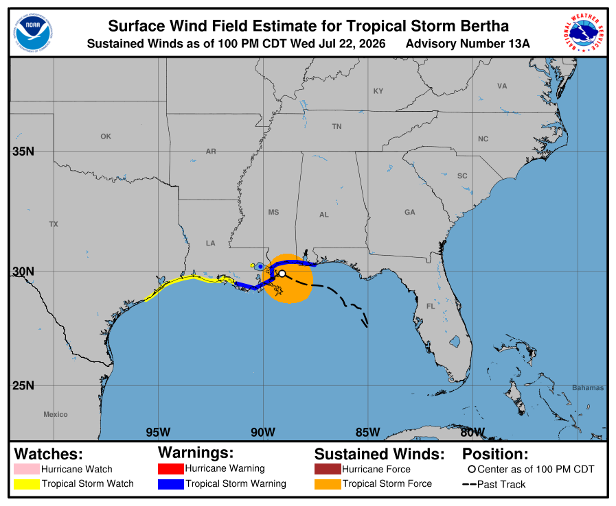 Tropical Storm Bertha - Current Wind