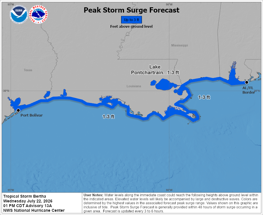 Tropical Storm Bertha - Peak Storm Surge
