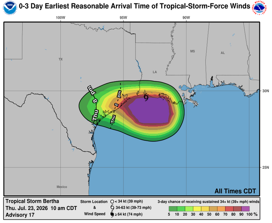 Tropical Storm Bertha - 3 Day Tropical Storm Winds