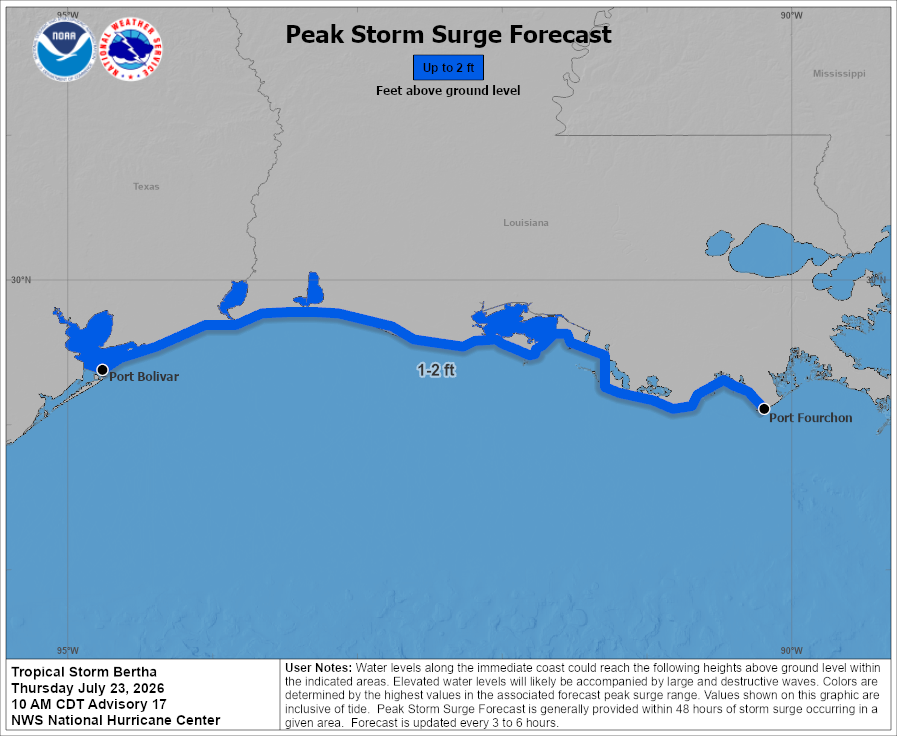 Tropical Storm Bertha - Peak Storm Surge