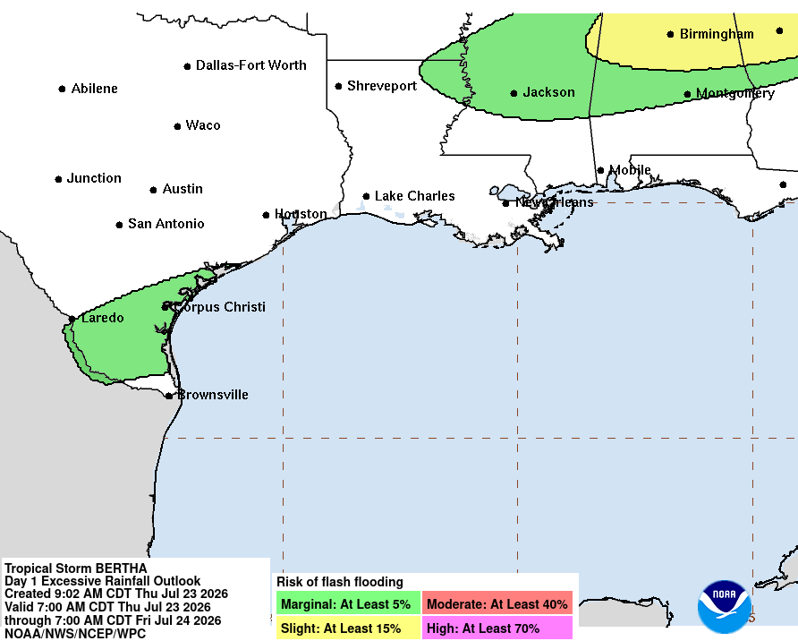 Tropical Storm Bertha - Flash Flood Risk