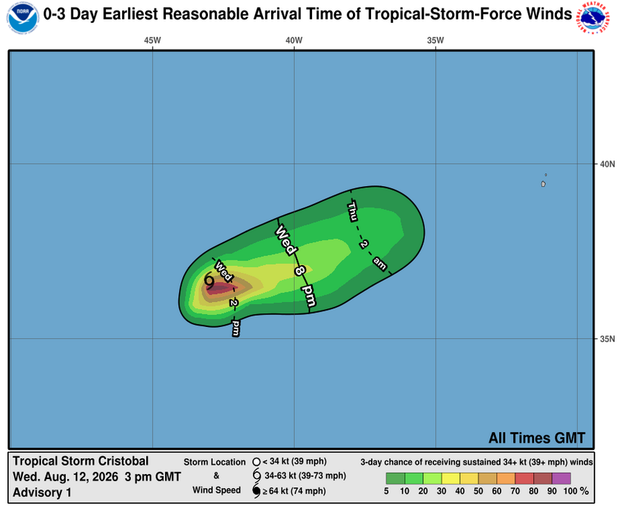 Tropical Storm Cristobal - 3 Day Tropical Storm Winds