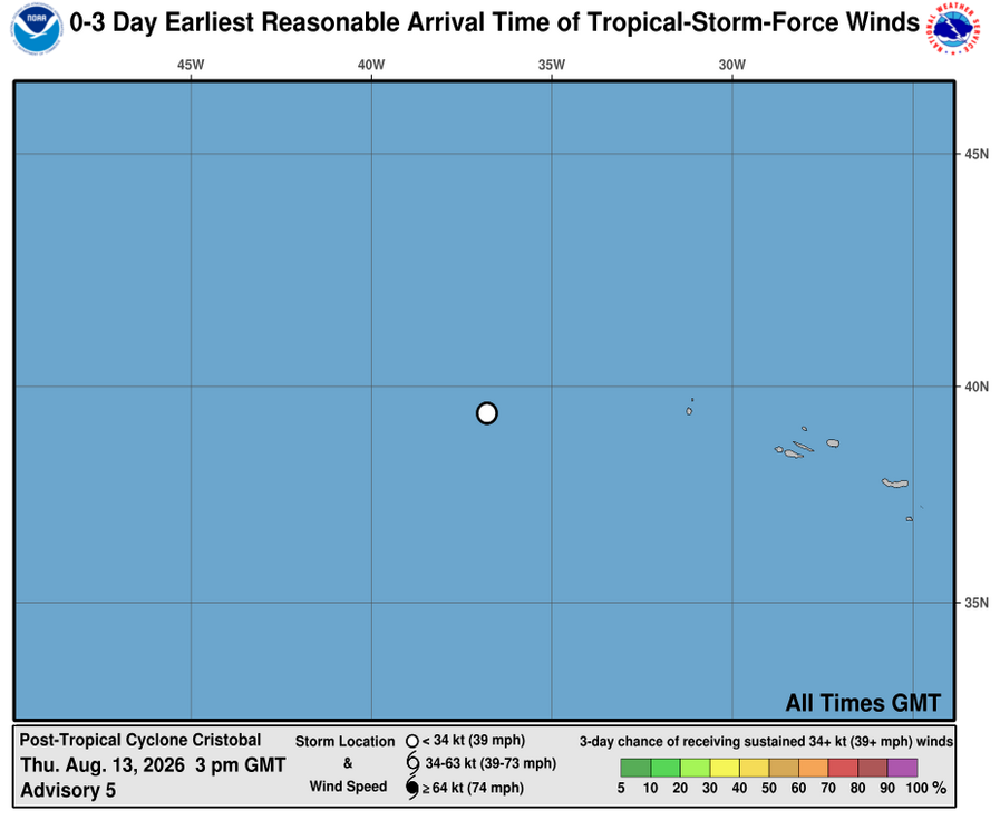 Post-Tropical Cyclone Cristobal - 3 Day Tropical Storm Winds
