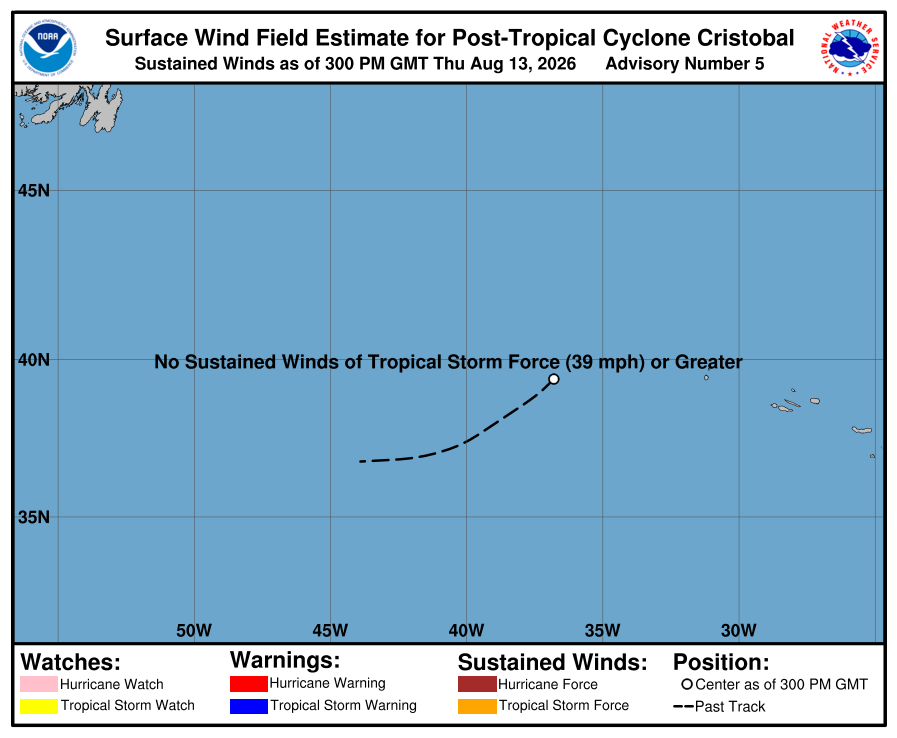 Post-Tropical Cyclone Cristobal - Current Wind