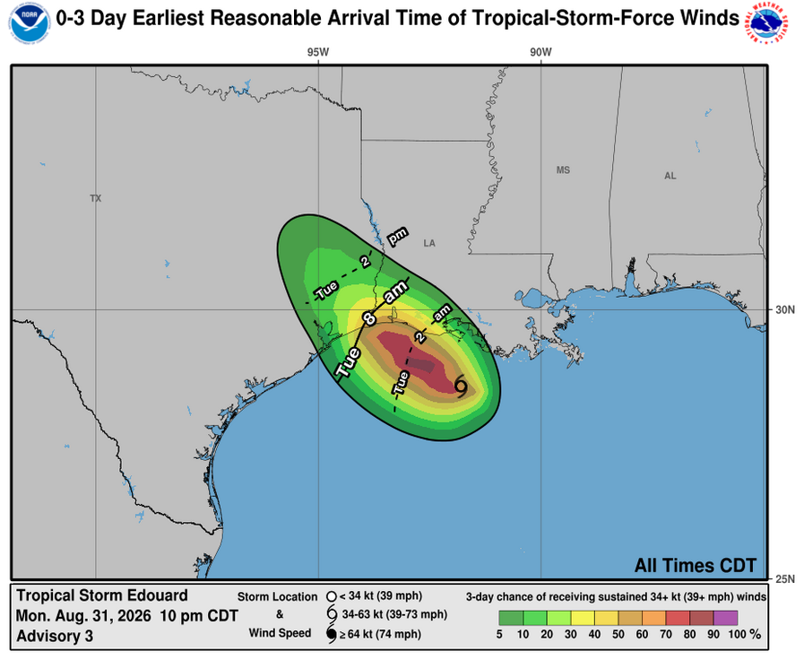 Tropical Storm Edouard - 3 Day Tropical Storm Winds