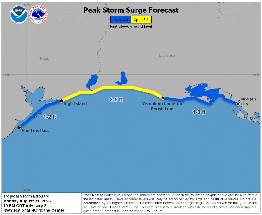 Tropical Storm Edouard - Peak Storm Surge
