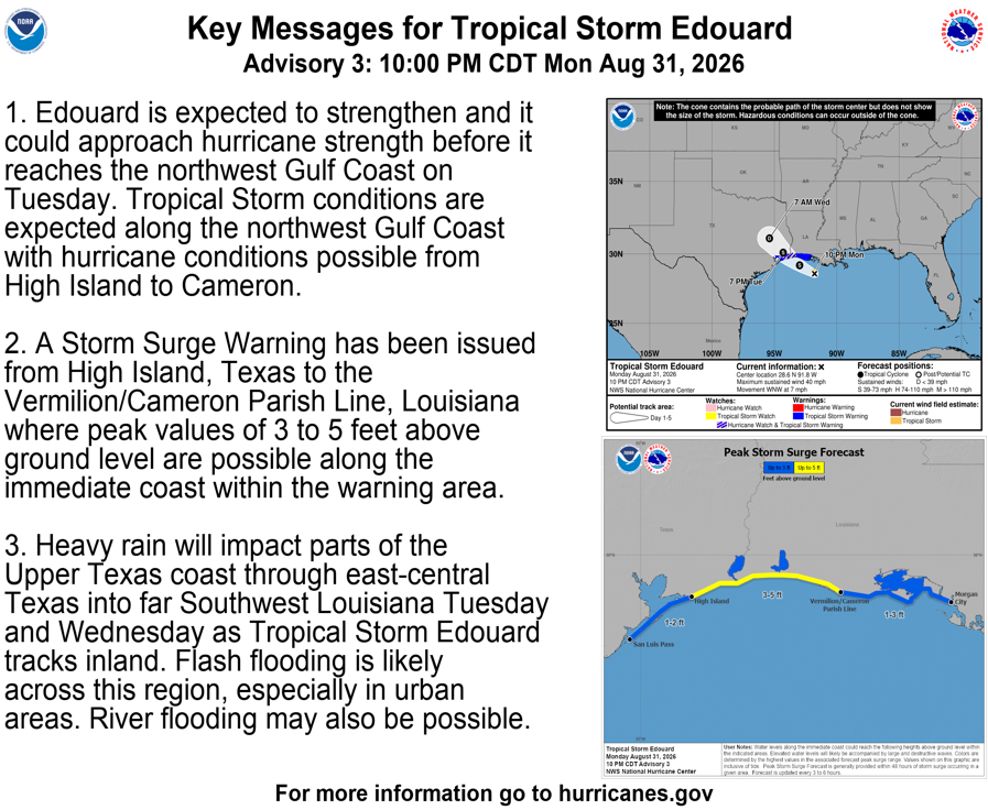 Tropical Storm Edouard - Key Messages