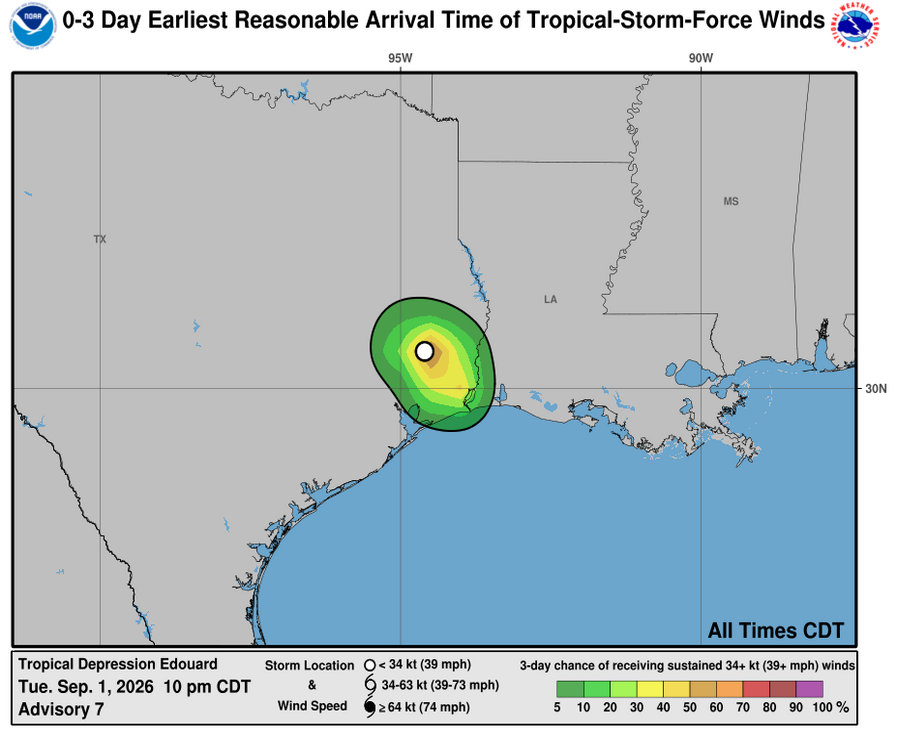 Tropical Depression Edouard - 3 Day Tropical Storm Winds