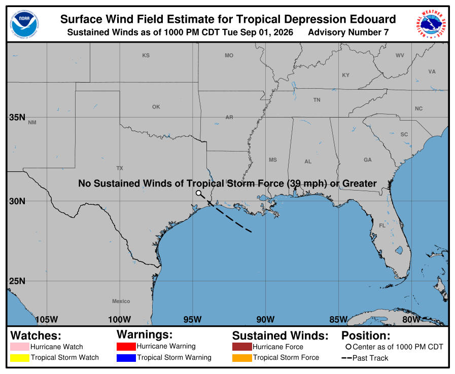 Tropical Depression Edouard - Current Wind