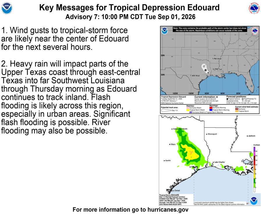 Tropical Depression Edouard - Key Messages
