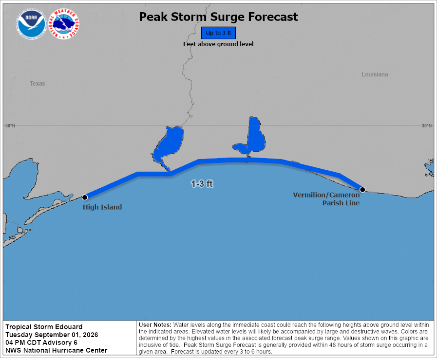 Remnants of Edouard - Peak Storm Surge