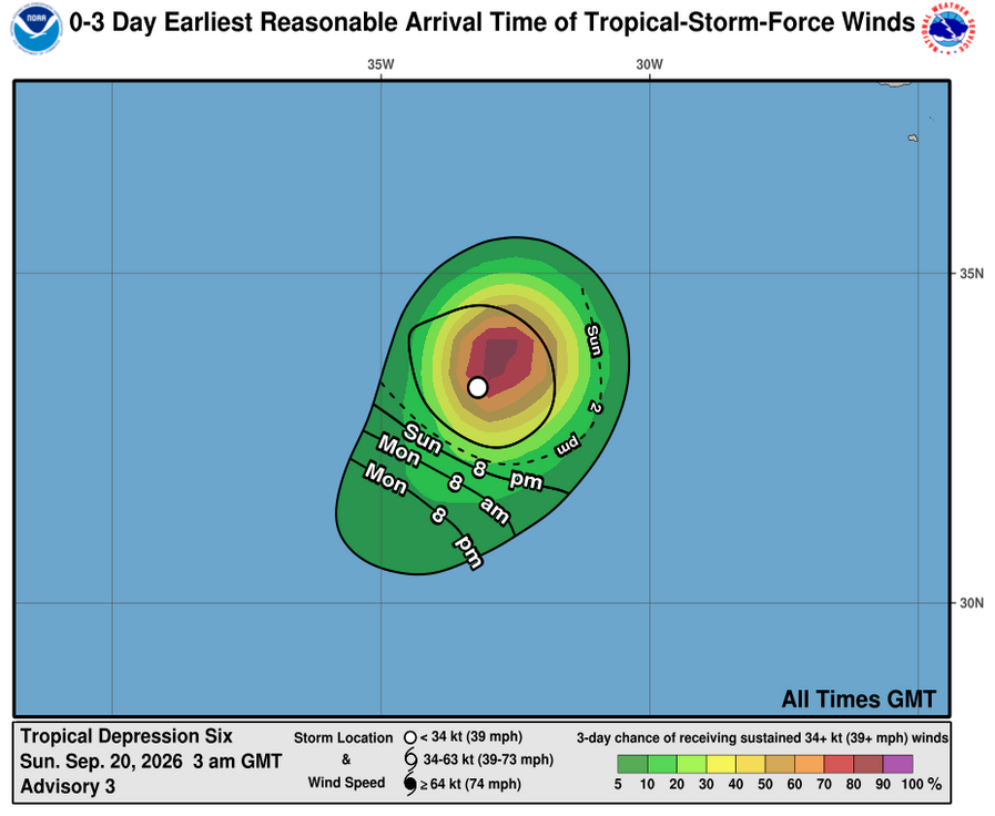 Tropical Depression Six - 3 Day Tropical Storm Winds
