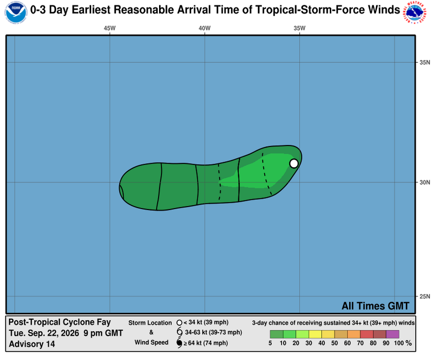 Post-Tropical Cyclone Fay - 3 Day Tropical Storm Winds
