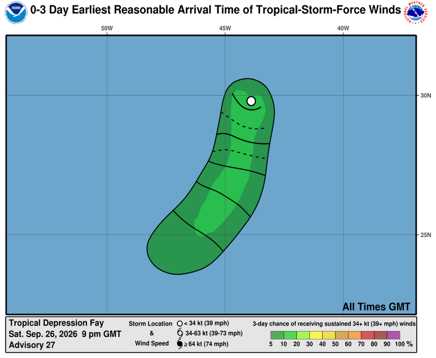 Tropical Depression Fay - 3 Day Tropical Storm Winds