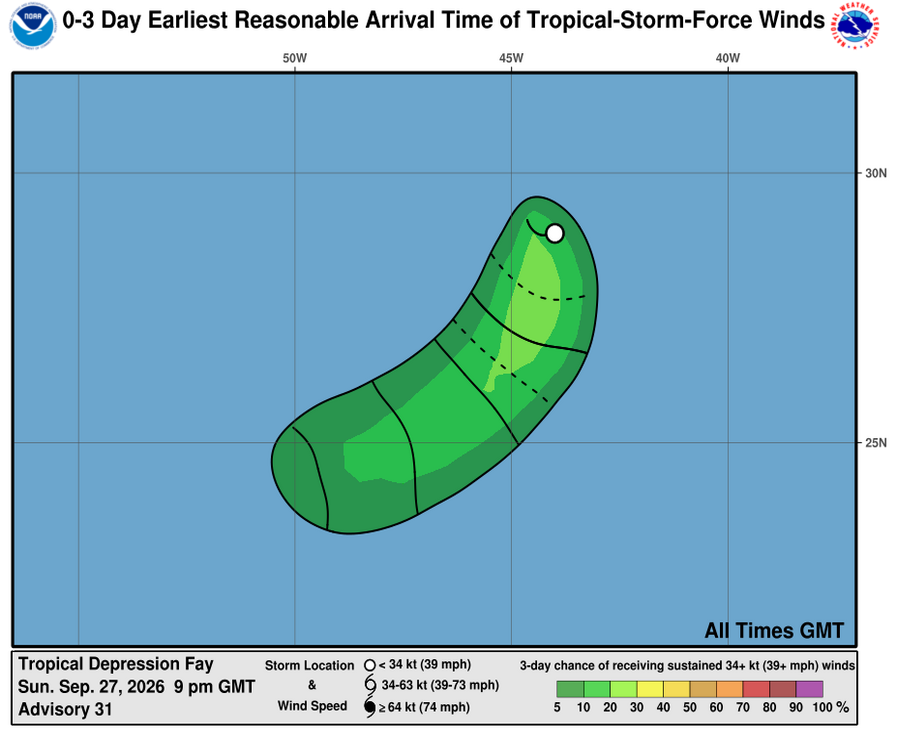 Tropical Depression Fay - 3 Day Tropical Storm Winds