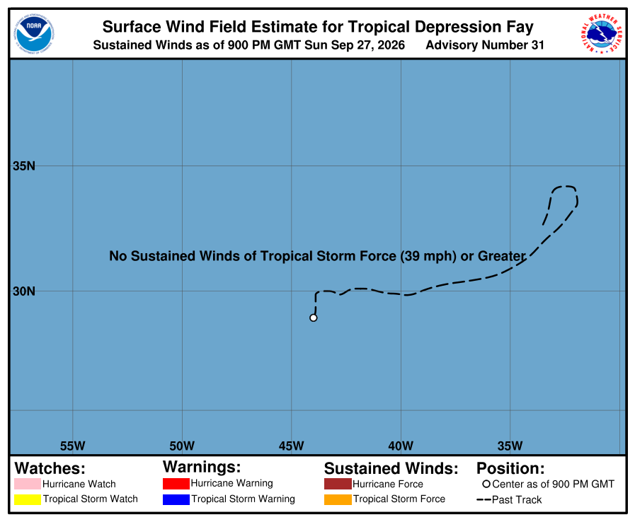 Tropical Depression Fay - Current Wind
