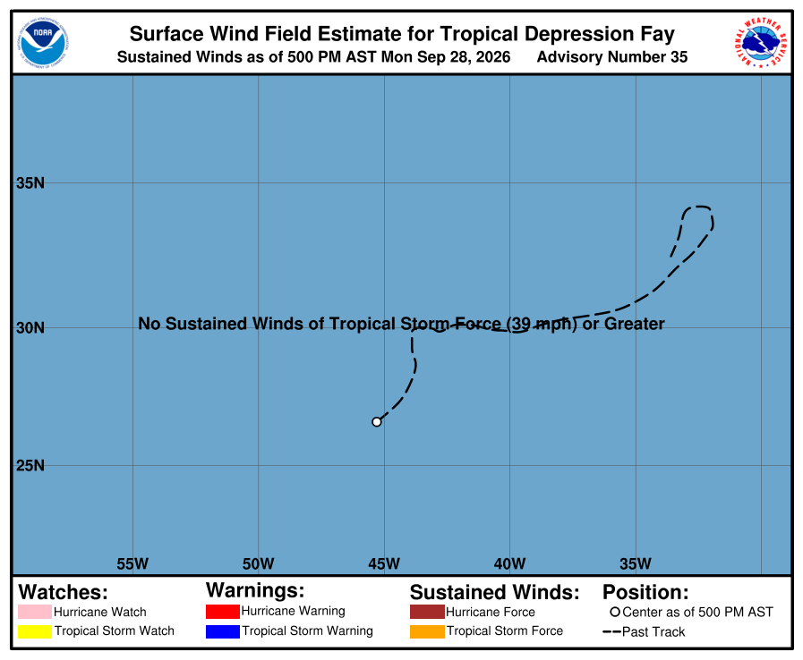 Tropical Depression Fay - Current Wind