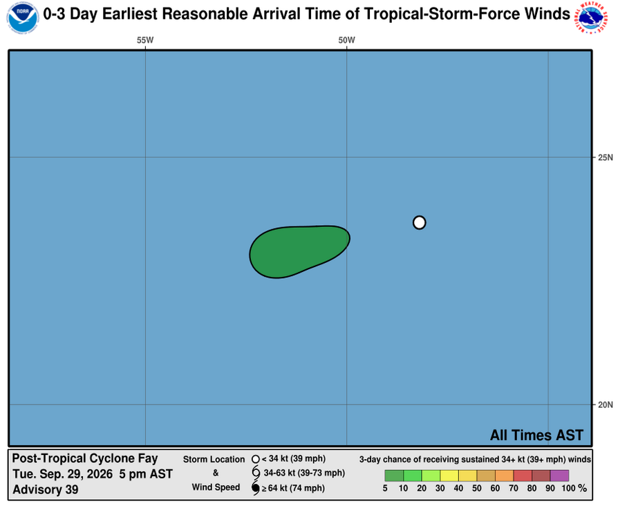 Post-Tropical Cyclone Fay - 3 Day Tropical Storm Winds