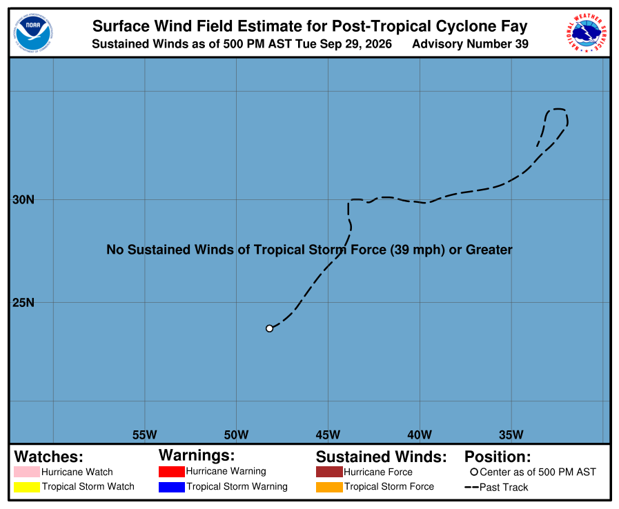 Post-Tropical Cyclone Fay - Current Wind