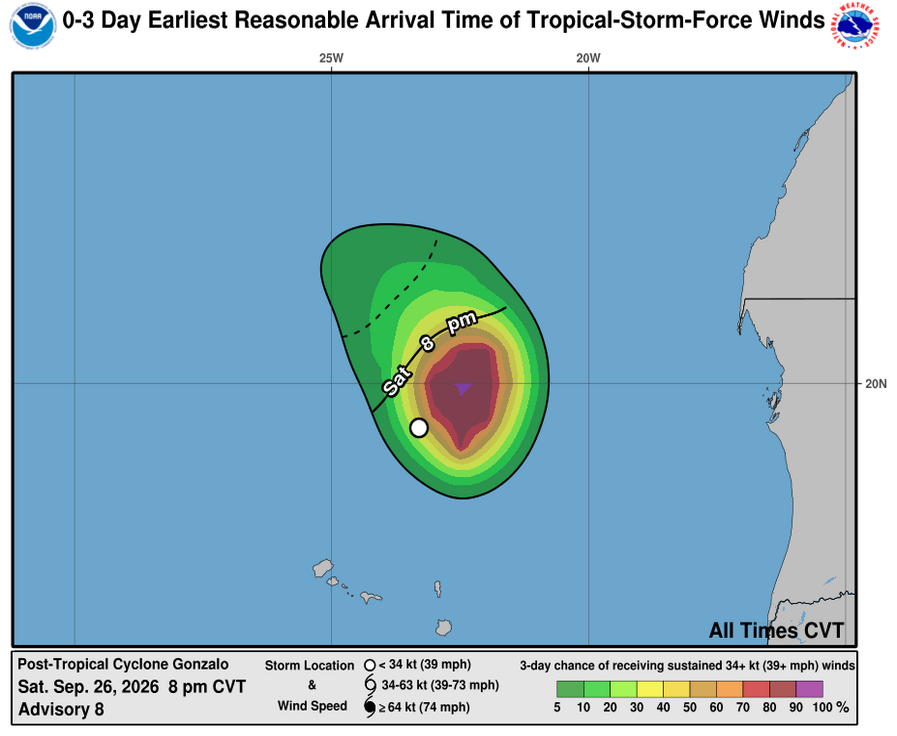 Post-Tropical Cyclone Gonzalo - 3 Day Tropical Storm Winds