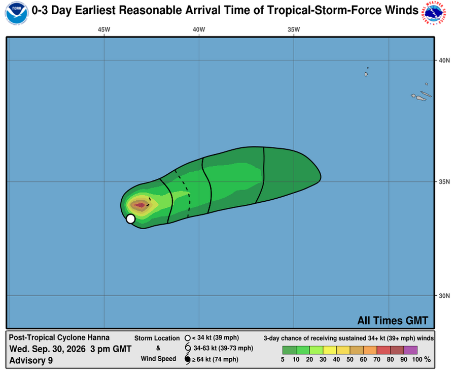 Post-Tropical Cyclone Hanna - 3 Day Tropical Storm Winds
