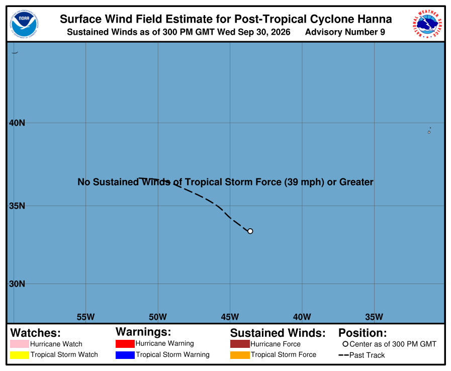 Post-Tropical Cyclone Hanna - Current Wind