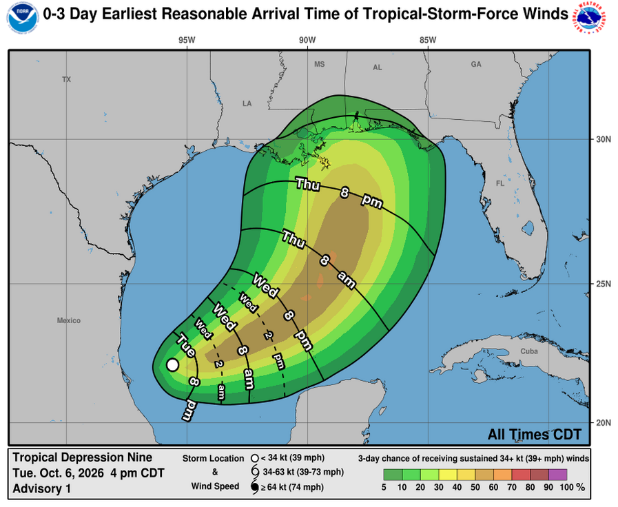 Tropical Depression Nine - 3 Day Tropical Storm Winds