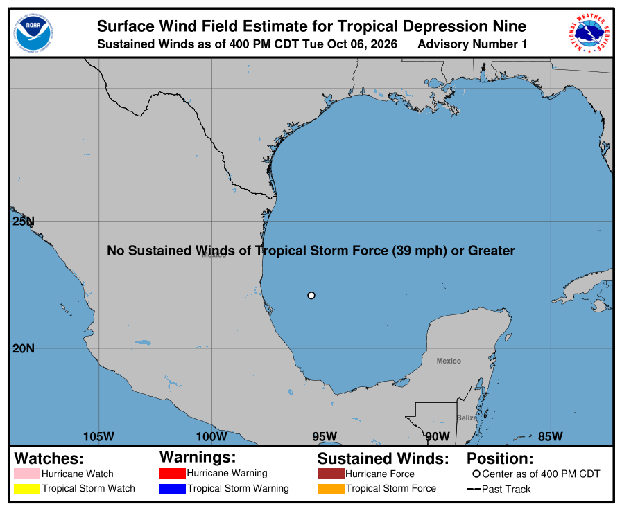 Tropical Depression Nine - Current Wind