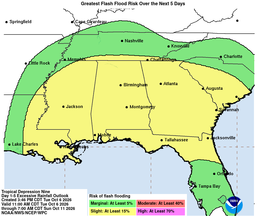 Tropical Depression Nine - Flash Flood Risk