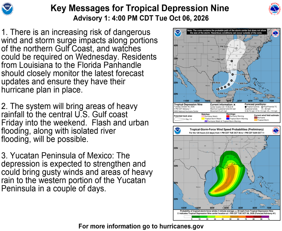 Tropical Depression Nine - Key Messages