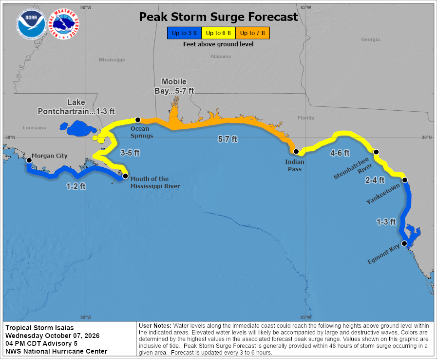 Tropical Storm Isaias - Peak Storm Surge