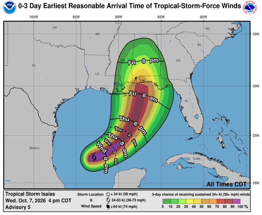 Tropical Storm Isaias - 3 Day Tropical Storm Winds
