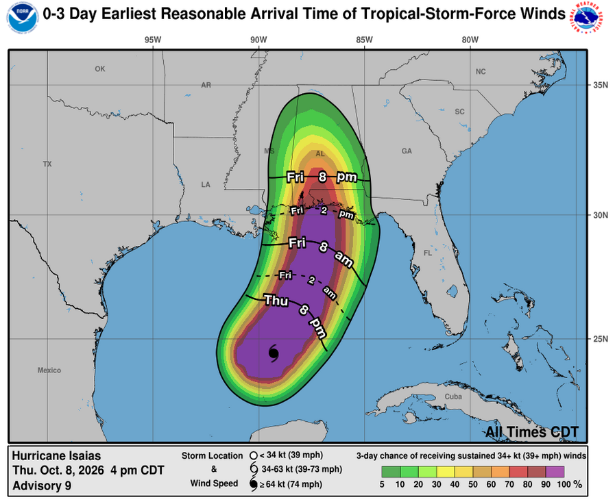 Hurricane Isaias - 3 Day Tropical Storm Winds