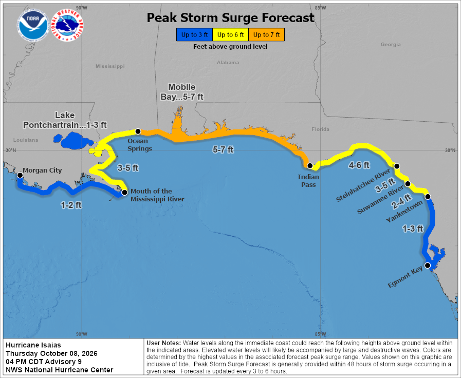 Hurricane Isaias - Peak Storm Surge