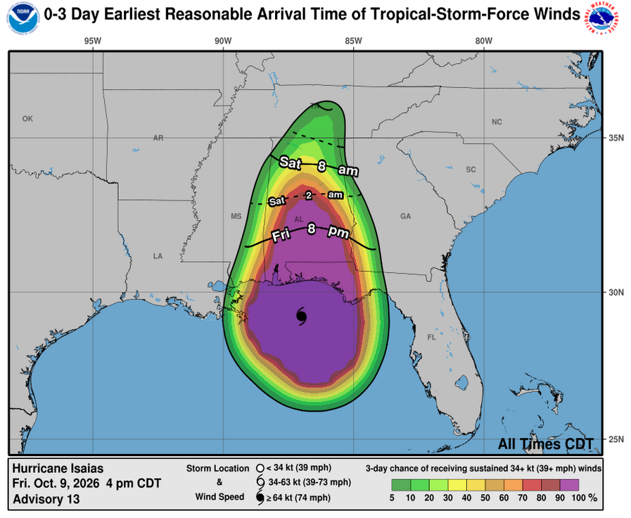 Hurricane Isaias - 3 Day Tropical Storm Winds