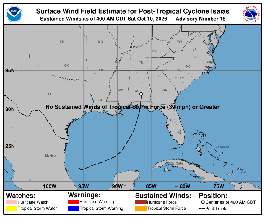 Post-Tropical Cyclone Isaias - Current Wind