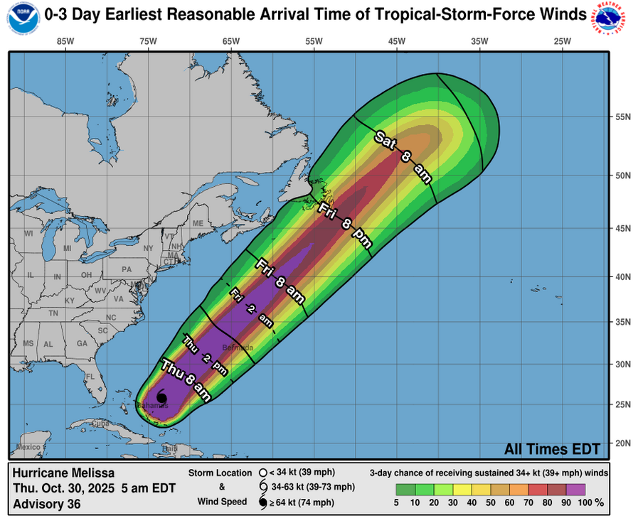 Hurricane Melissa - 3 Day Tropical Storm Winds