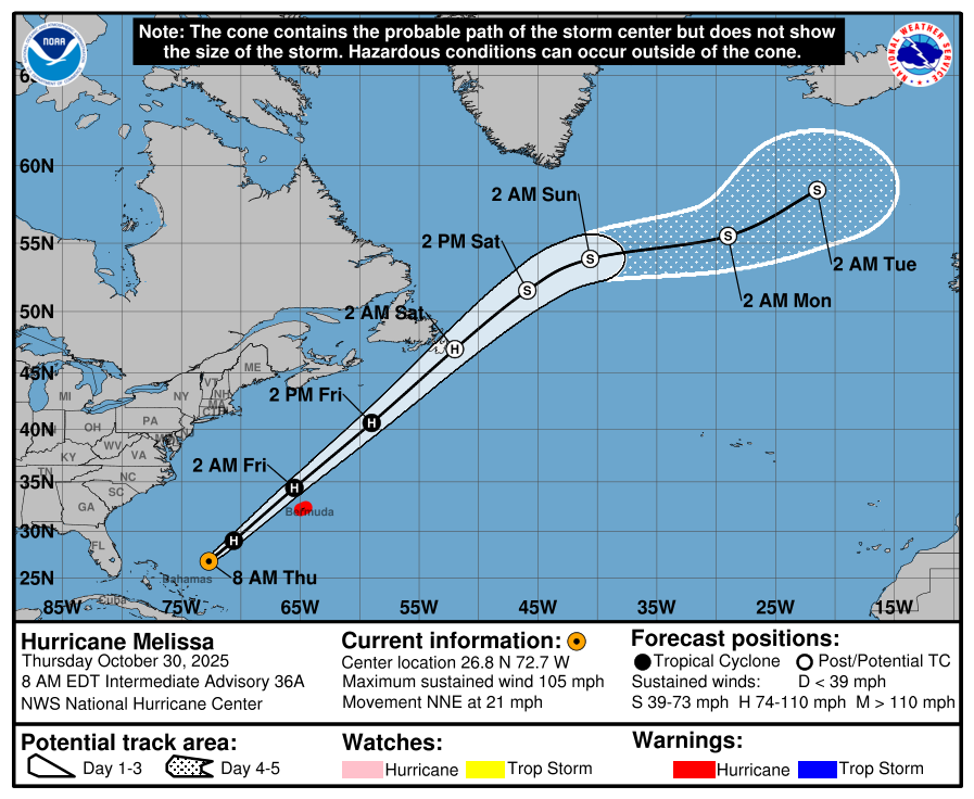 Hurricane Melissa - 5 Day Cone